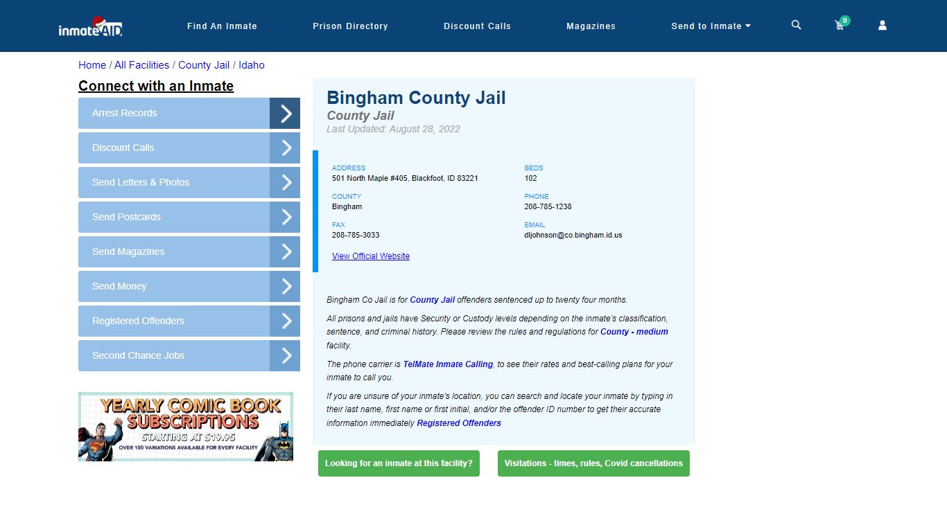 Bingham County Jail - Inmate Locator - Blackfoot, ID