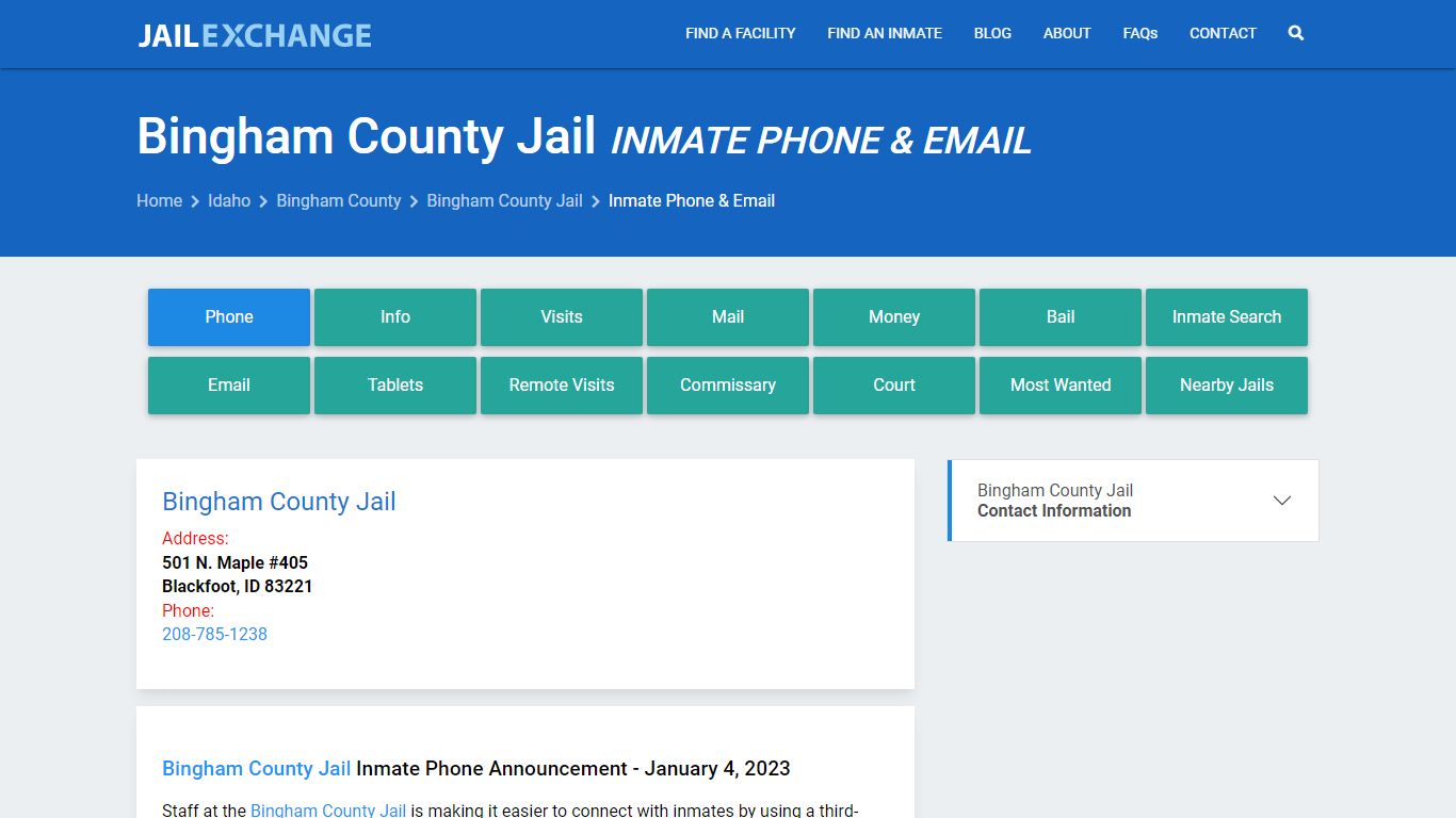 Inmate Phone - Bingham County Jail, ID - Jail Exchange