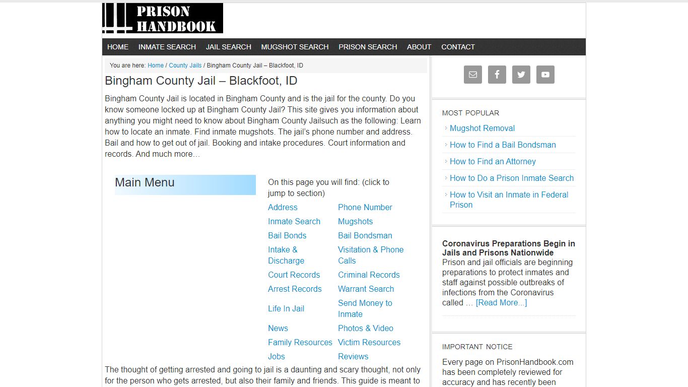 Bingham County Jail – Blackfoot, ID - Prison Handbook